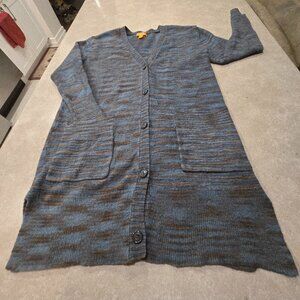 JOE FRESH Women's Acrylic Blend Long Duster Cardigan - Blue/Brown - Size Medium